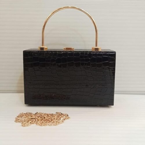 Wood Box Shoulder Bag With Long Chain