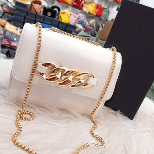 PU Leather Plain Hand Bag With Long Chain Strap